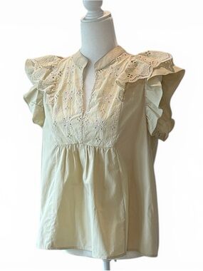 NWT Umgee - Boutique Cottage Core Eyelet Blouse | Flutter Sleeve Large